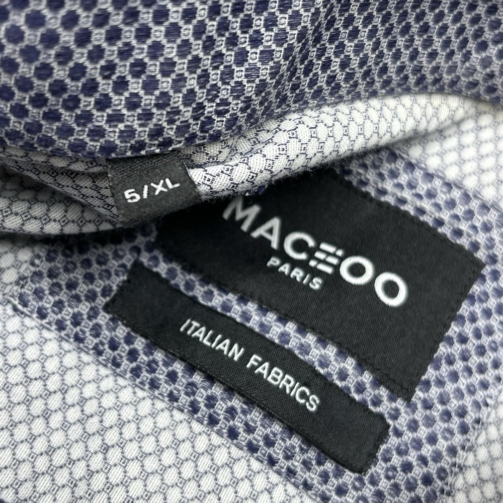Maceoo Paris Button Up Geometric Micro Print Shirt Blue Men's Size 5/XL Italy - Picture 8 of 14